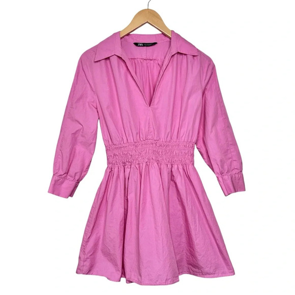 Zara Barbie Pink Short Dress. Poplin Mini Shirt Dress. Medium - Picture 2 of 12